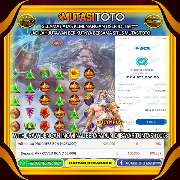 BUKTI KEMENANGAN BERMAIN DI GATES OF OLYMPUS 04-OKTOBER-2024