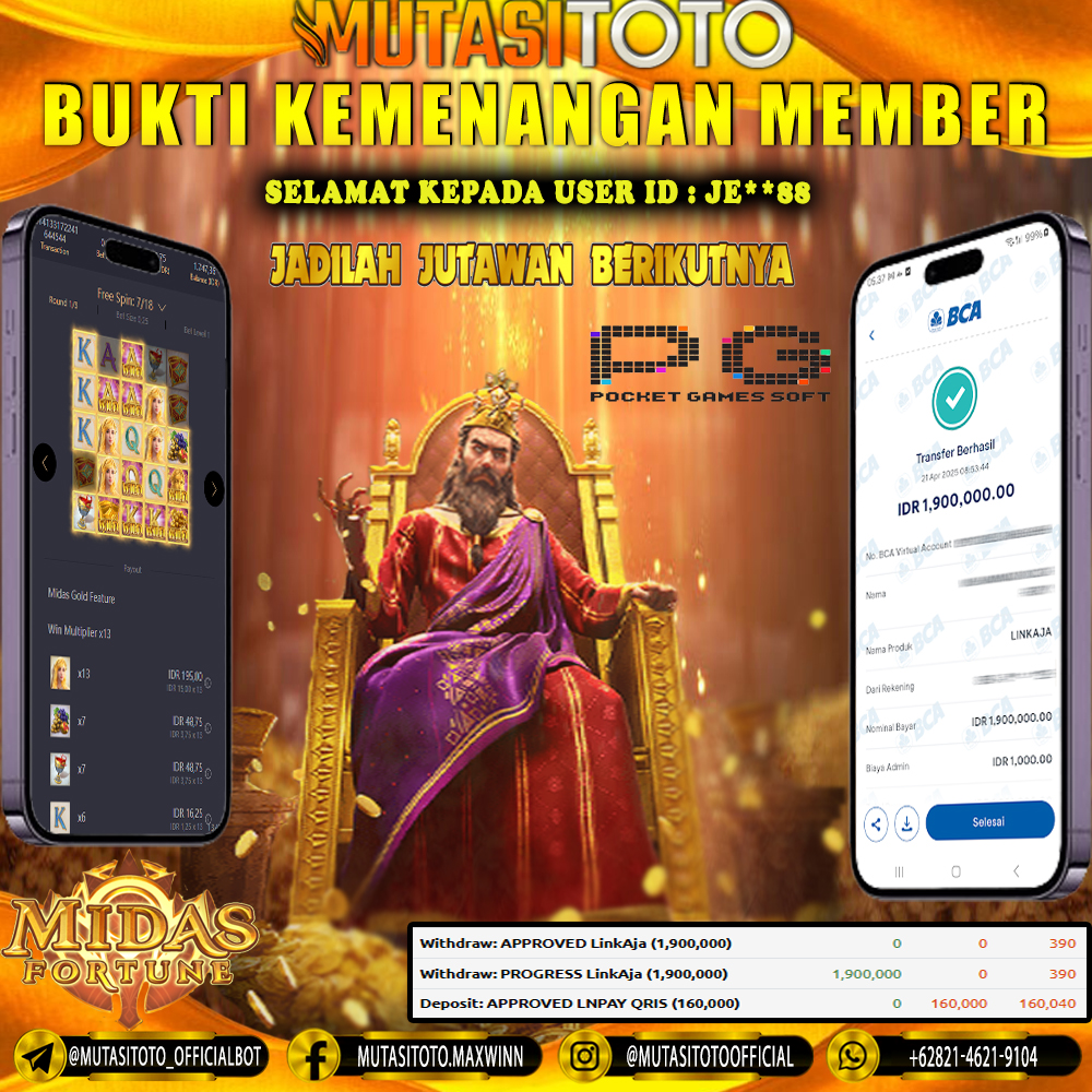 KEMENANGAN MEMBER BERMAIN MIDAS FORTUNE PG SOFT