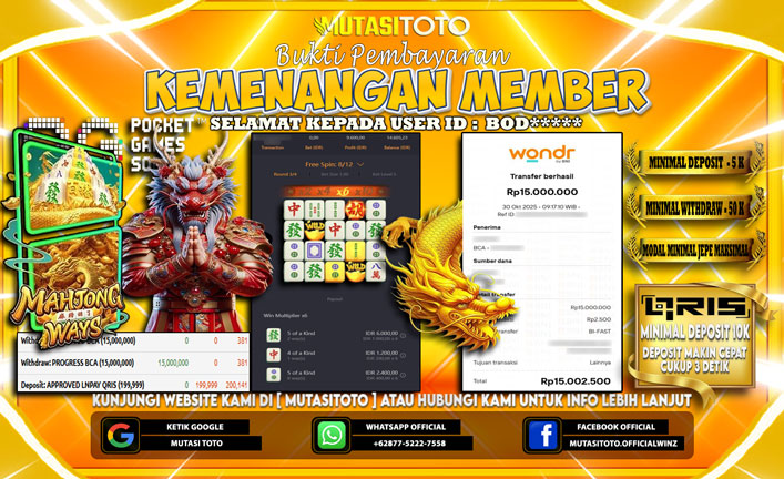 KEMENANGAN MEMBER BERMAIN PG SOFT MAHJONG WAYS 1