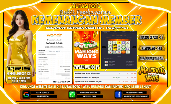 KEMENANGAN MEMBER BERMAIN PG SOFT – MAHJONG WAYS 1
