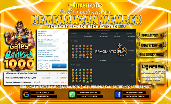 KEMENANGAN MEMBER BERMAIN GATES OF GATOT KACA 1000