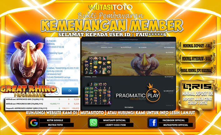 KEMENANGAN MEMBER BERMAIN DI GREAT RHINO MEGAWAYS