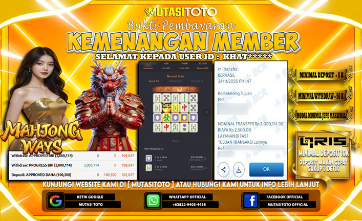 KEMENANGAN MEMBER BERMAIN PG SOFT – MAHJONG WAYS 1